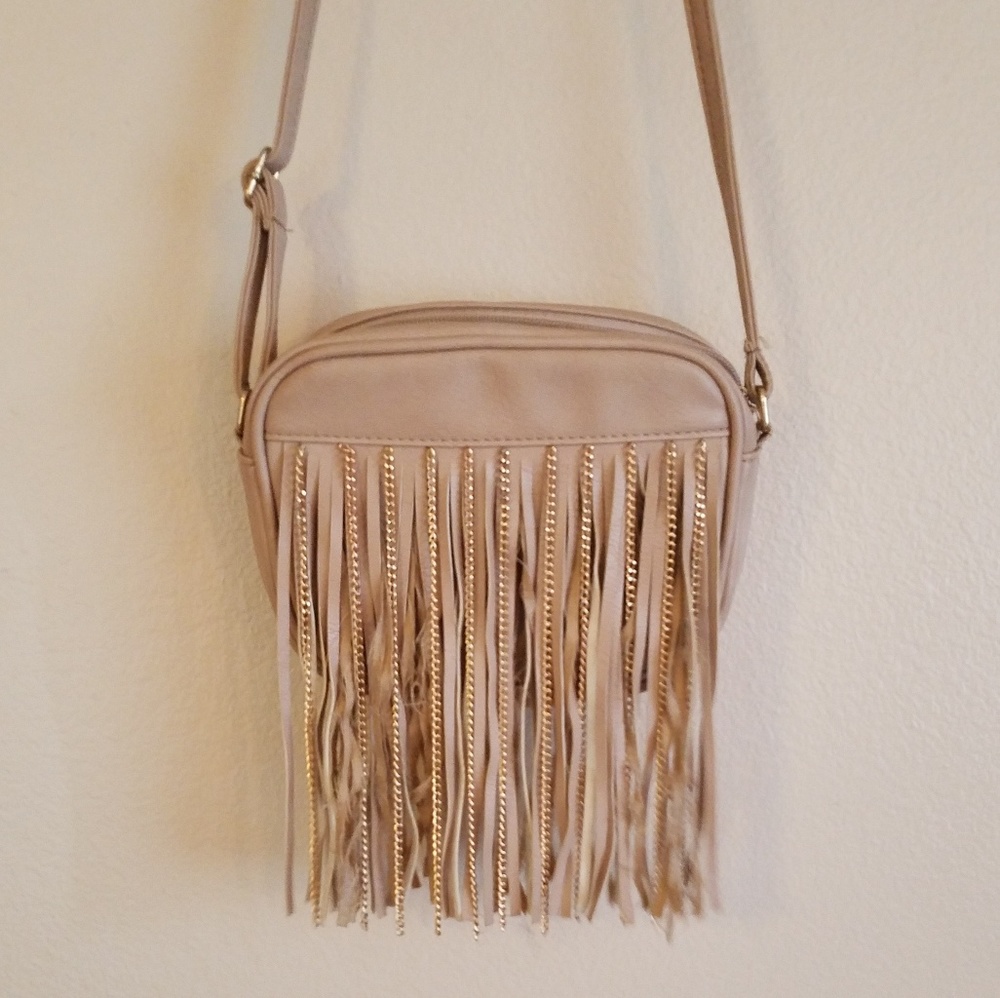 Beige Fringe/Tassle Crossbody Bag